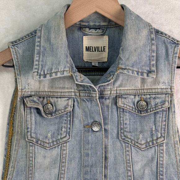 Brandy Melville Jean Vest Button-Up Collared Cotton Light Wash Denim Blue Size S - Picture 3 of 16